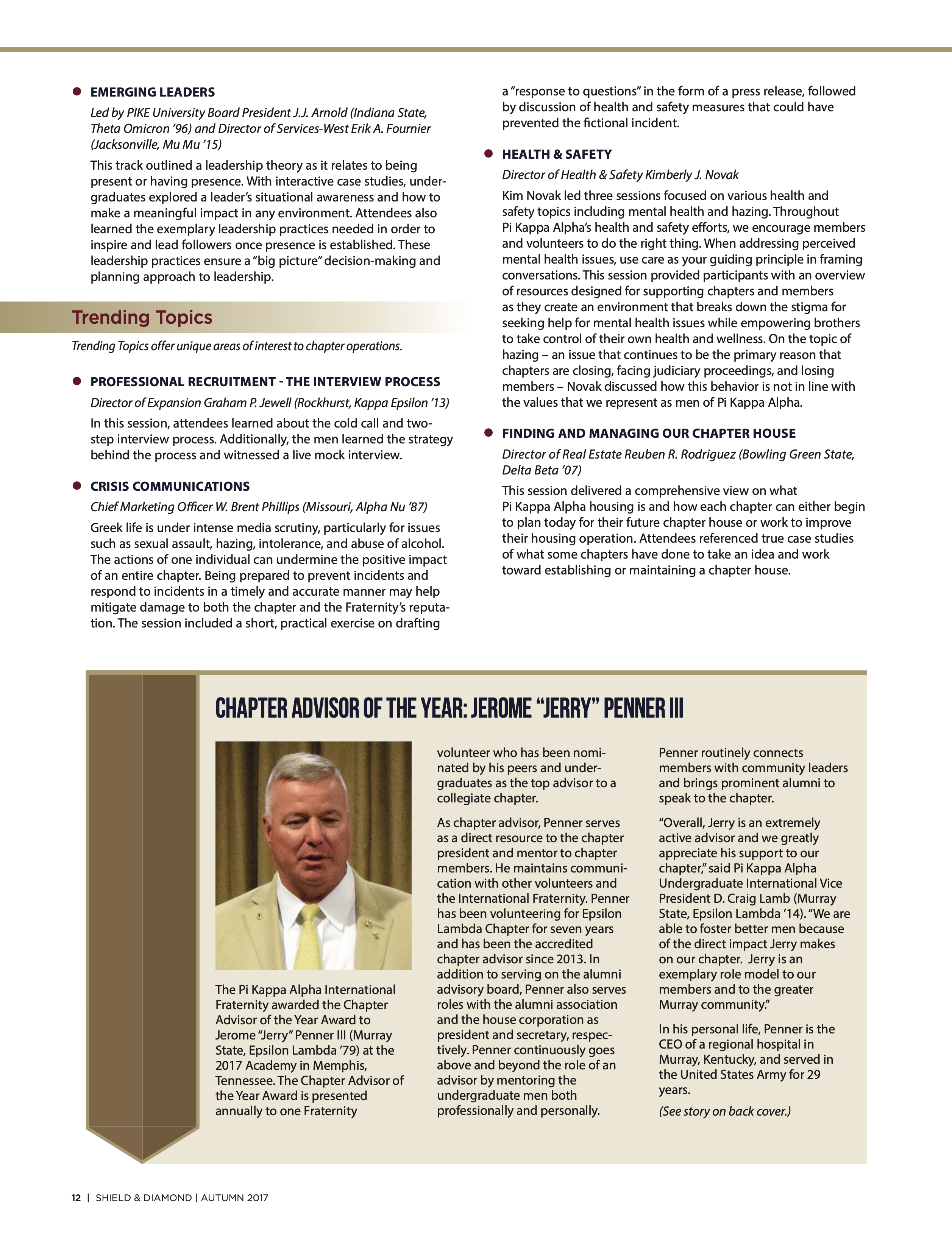 Chapter Advisor of the Year: Jerome "Jerry" Penner III